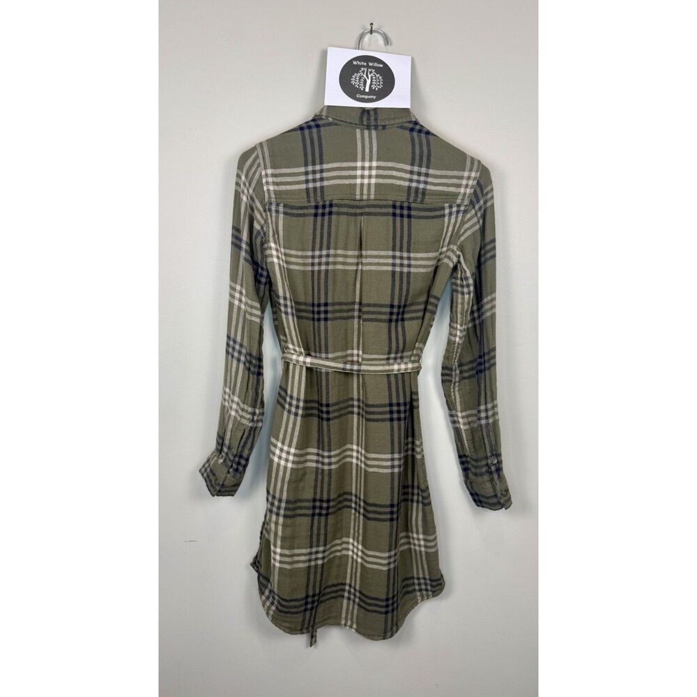 Vintage Eddie Bauer Olive Green, Navy, and White Plaid Shirt Dress - Picture 2 of 16
